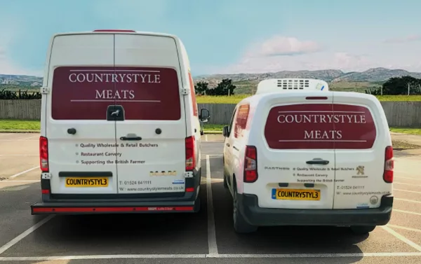 Countrystyle Meats delivery vans outside the farm shop at Lancaster Leisure Park